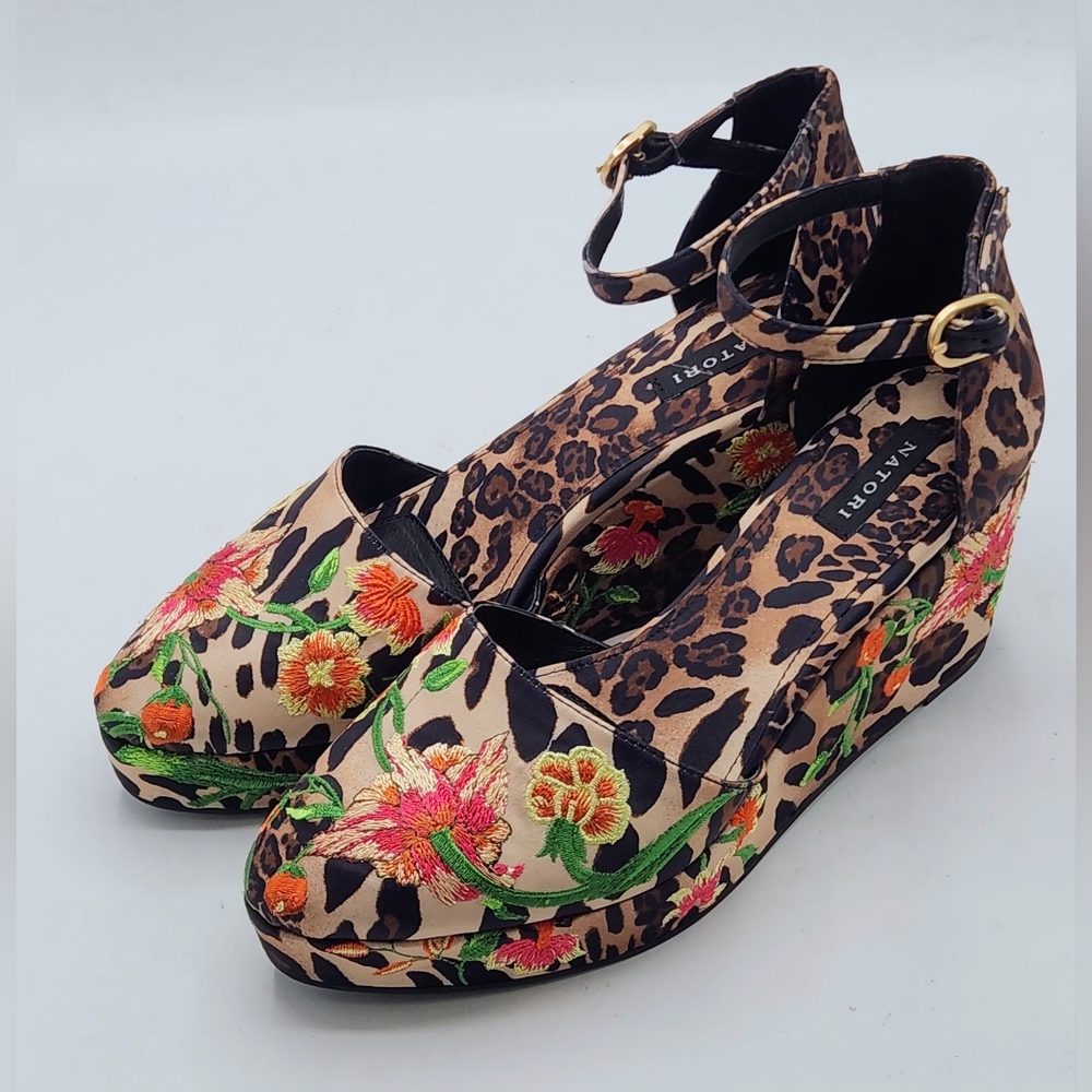 NATORI Artsy Chikayo Satin Embroidery Espadrille In Chestnut Size 7 M - Picture 4 of 17